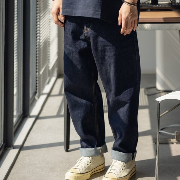 Mens Loose Fit Straight Leg Indigo Denim - Picture 1 of 5